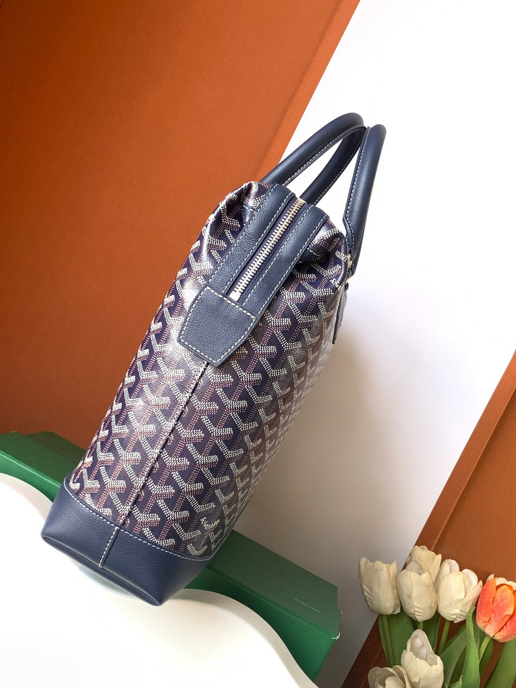Goyard Cisalpin Document Case 39 in Navy Blue Goyardine Canvas and Calfskin Bag