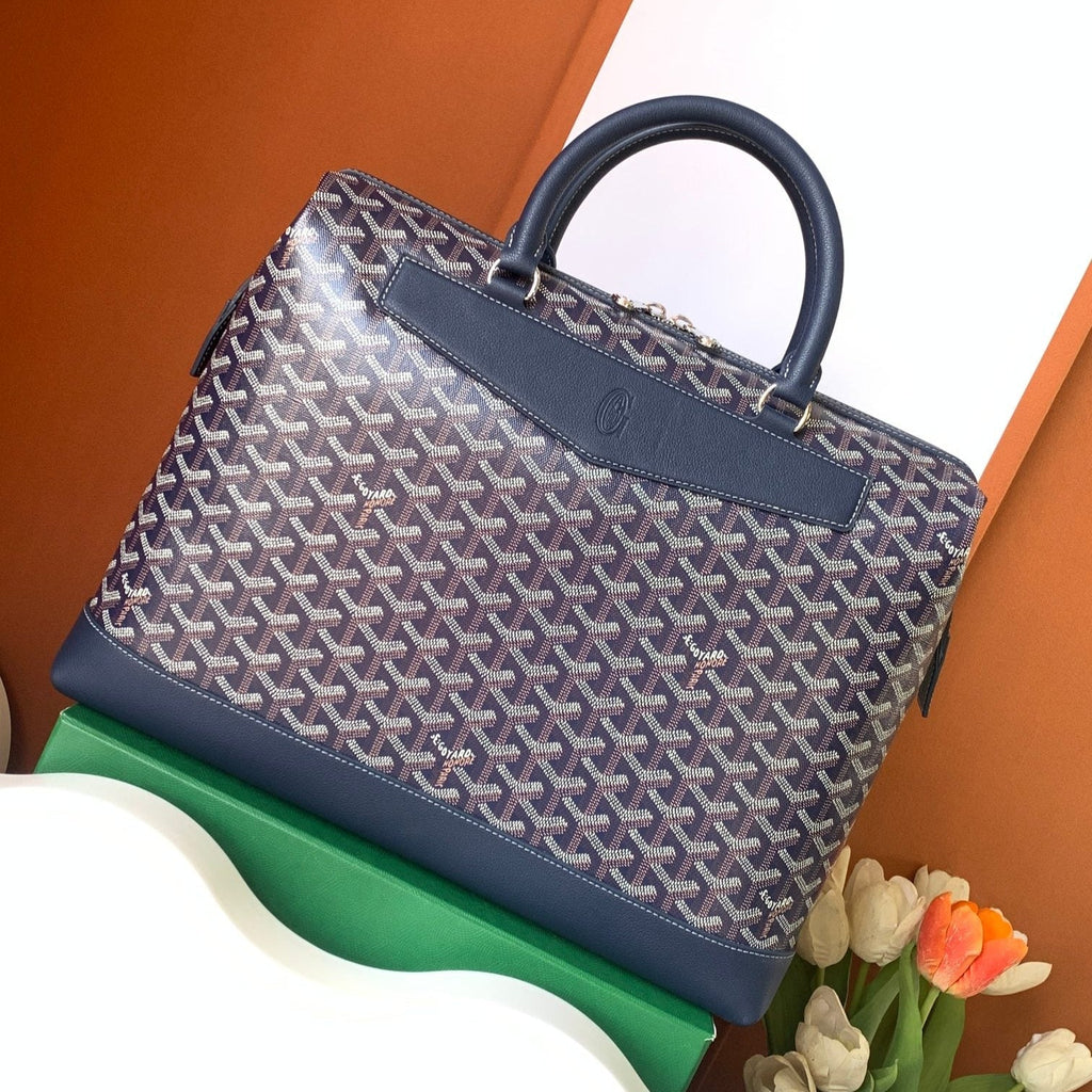 Goyard Cisalpin Document Case 39 in Navy Blue Goyardine Canvas and Calfskin Bag