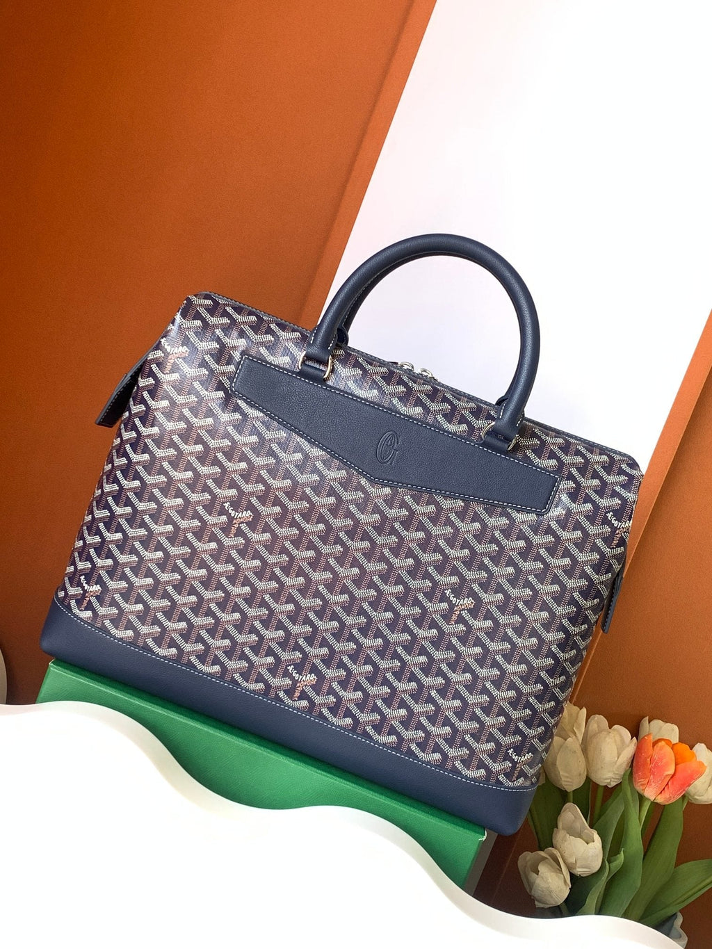 Goyard Cisalpin Document Case 39 in Navy Blue Goyardine Canvas and Calfskin Bag