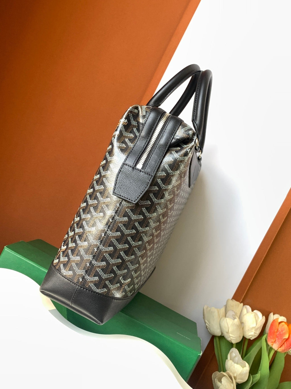 Goyard Cisalpin Document Case 39 in Black Goyardine Canvas and Calfskin Bag