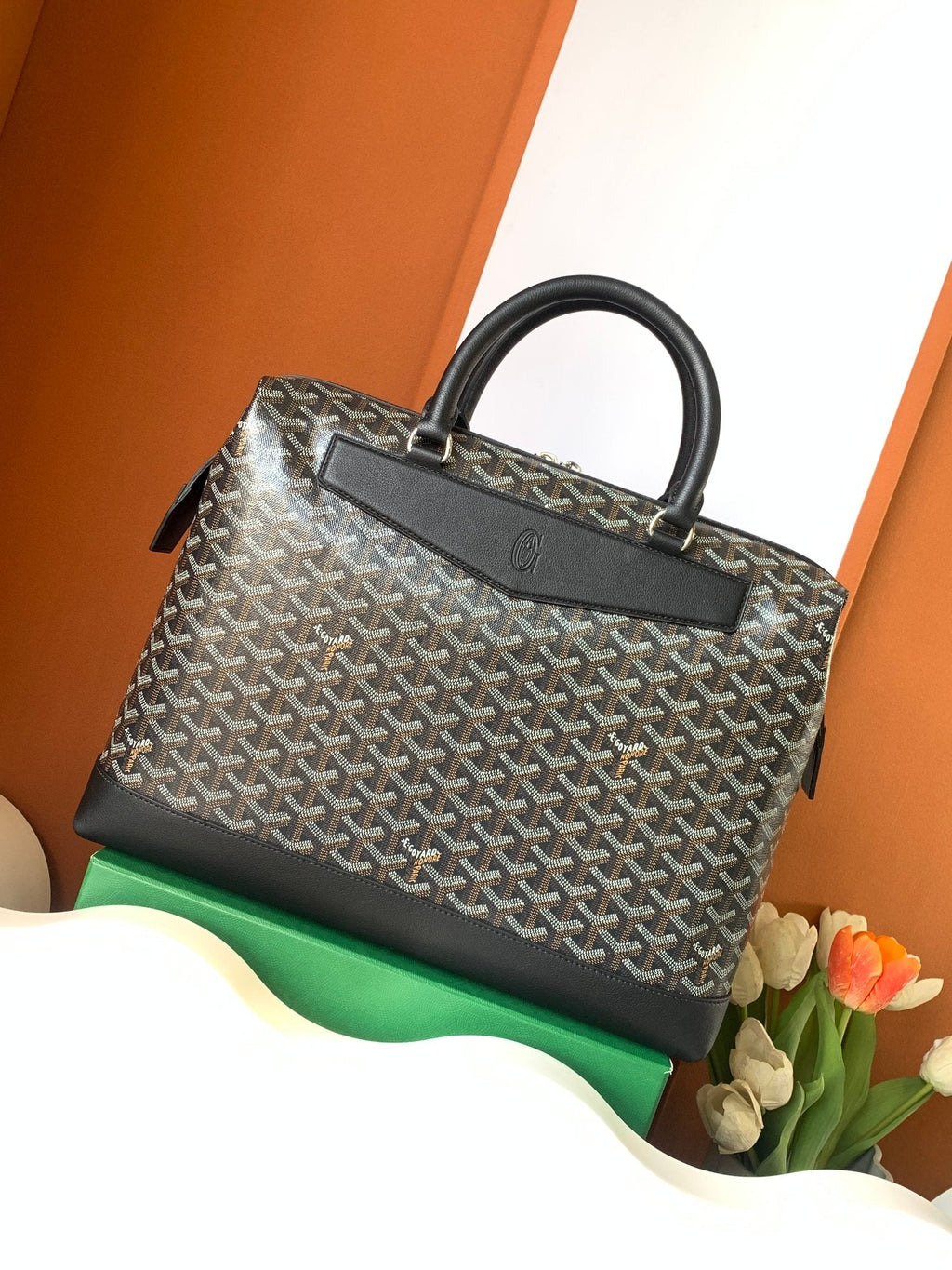 Goyard Cisalpin Document Case 39 in Black Goyardine Canvas and Calfskin Bag