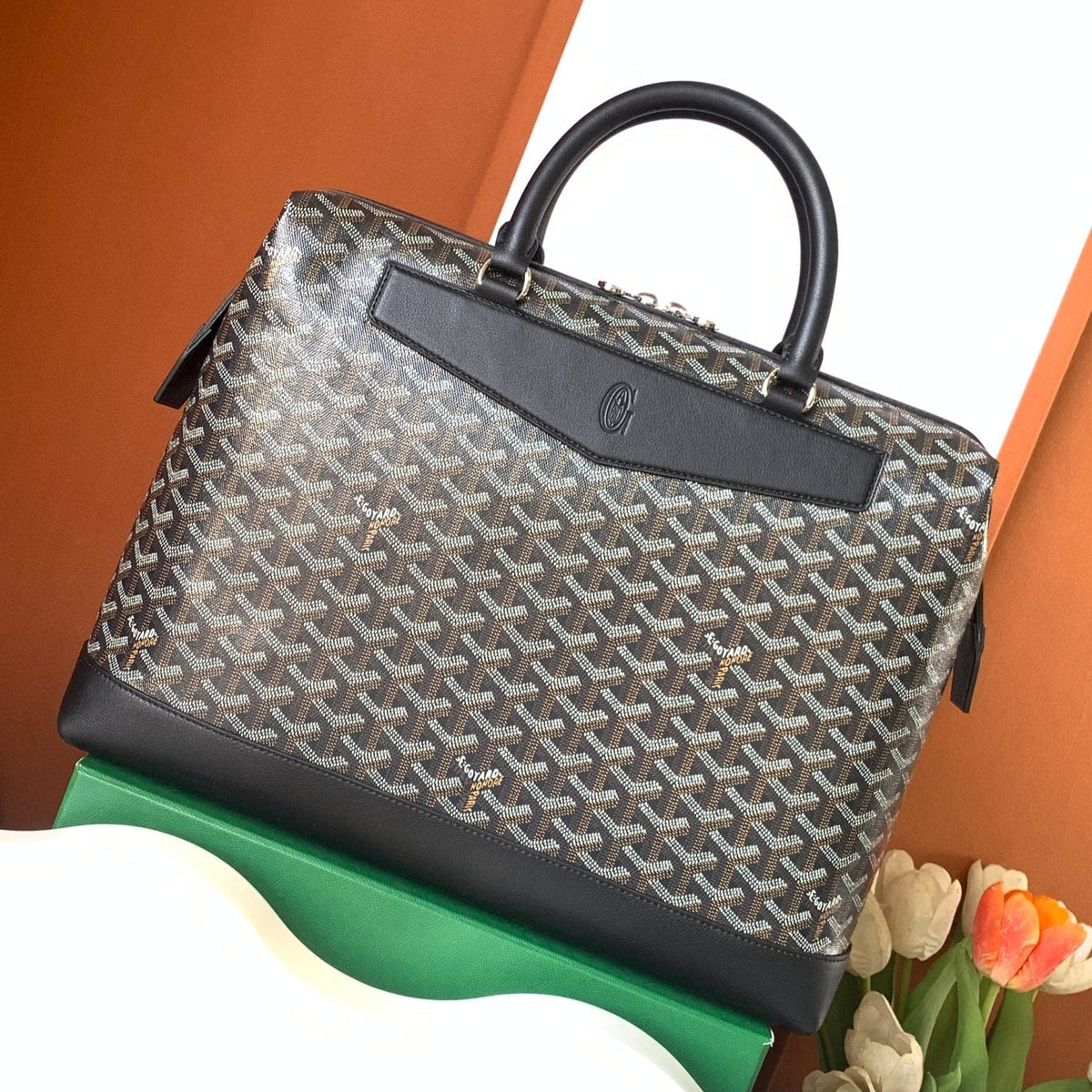 Goyard Cisalpin Document Case 39 in Black Goyardine Canvas and Calfskin Bag