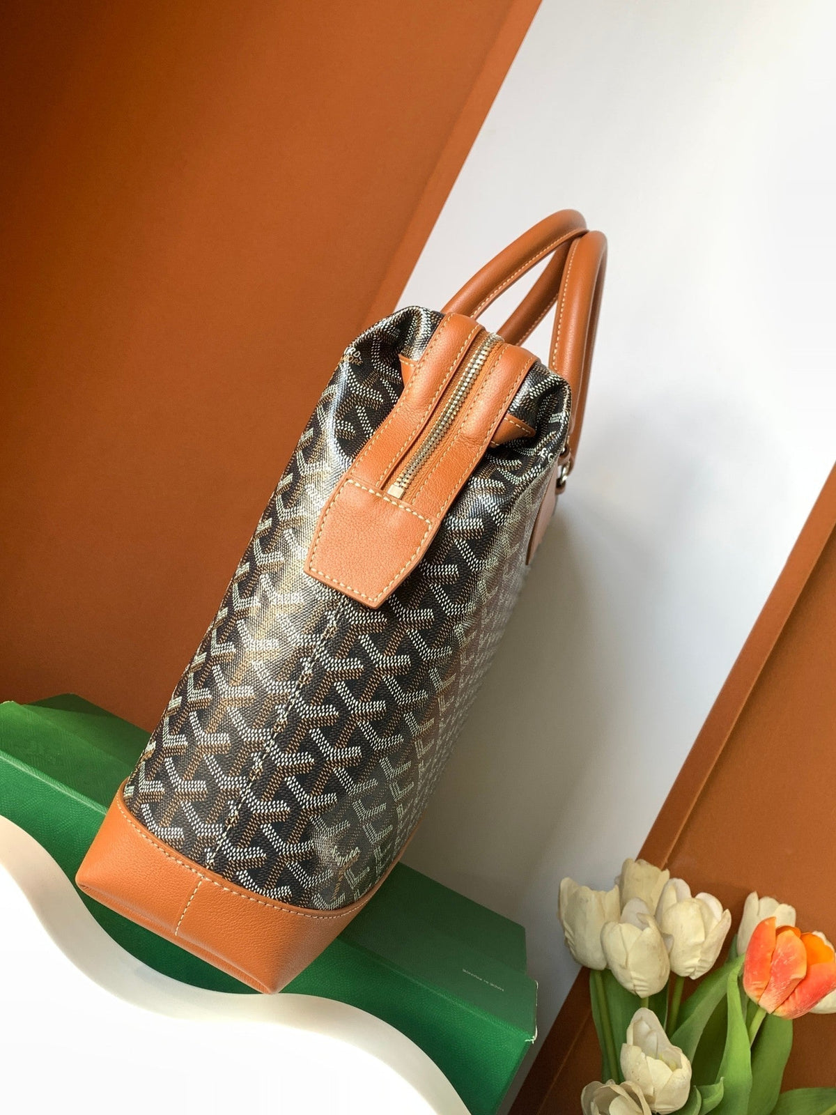 Goyard Cisalpin Document Case 39 in Black Goyardine Canvas and Tan Calfskin Bag