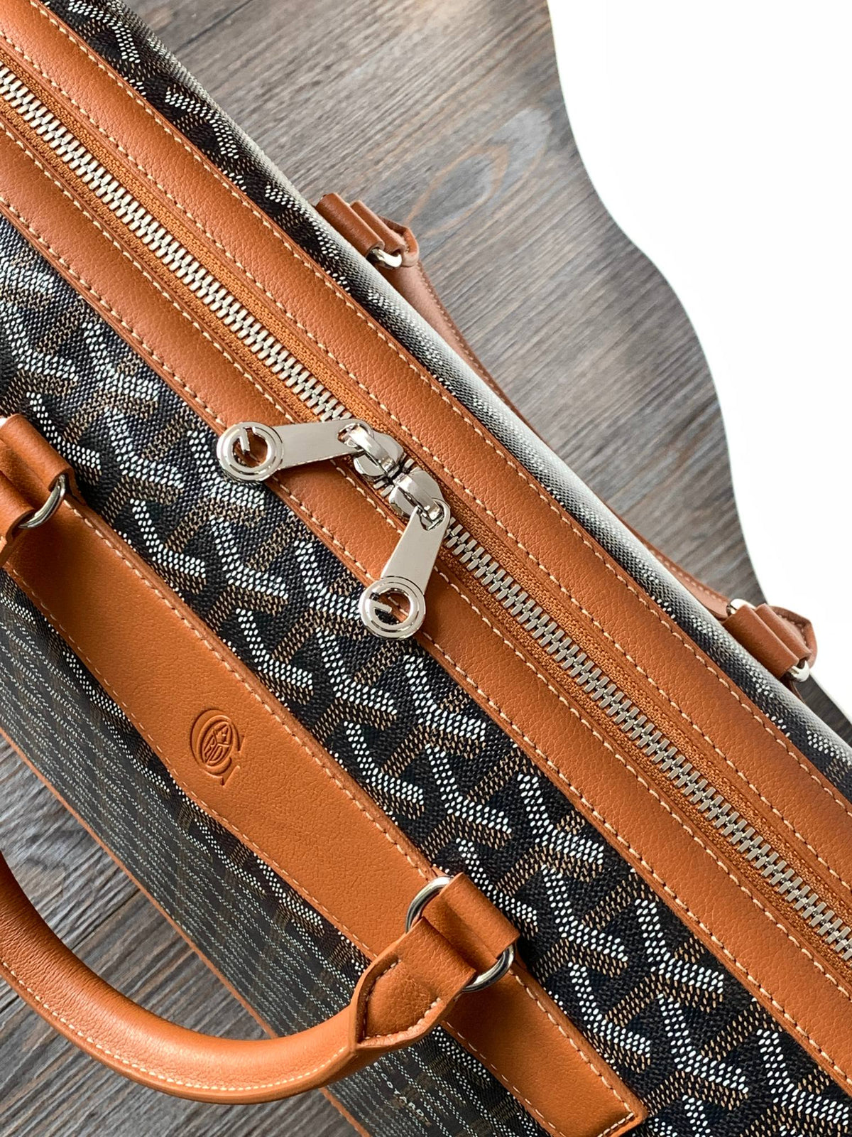 Goyard Cisalpin Document Case 39 in Black Goyardine Canvas and Tan Calfskin Bag