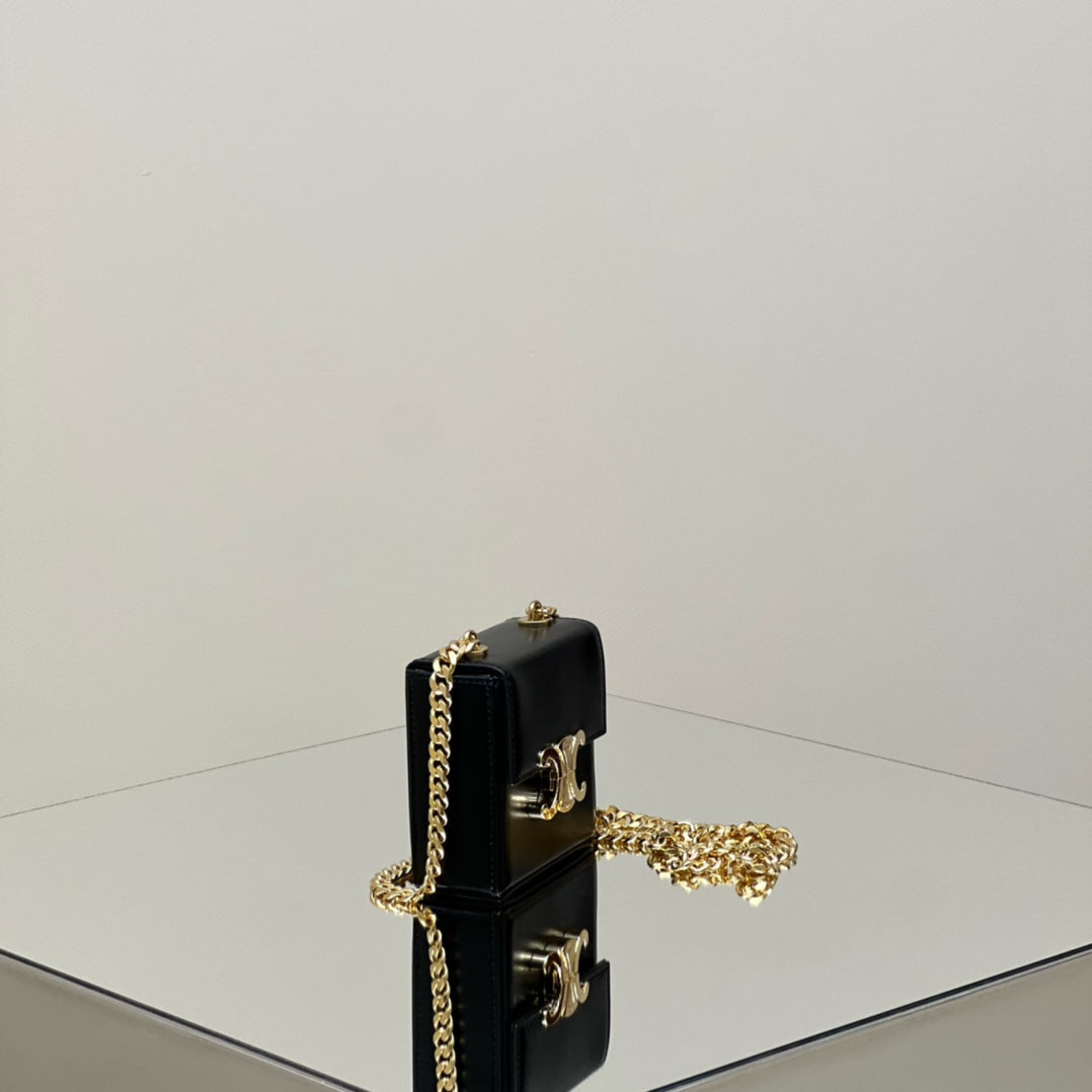Celine Box Triomphe 10 Black Shiny Calfskin Bag