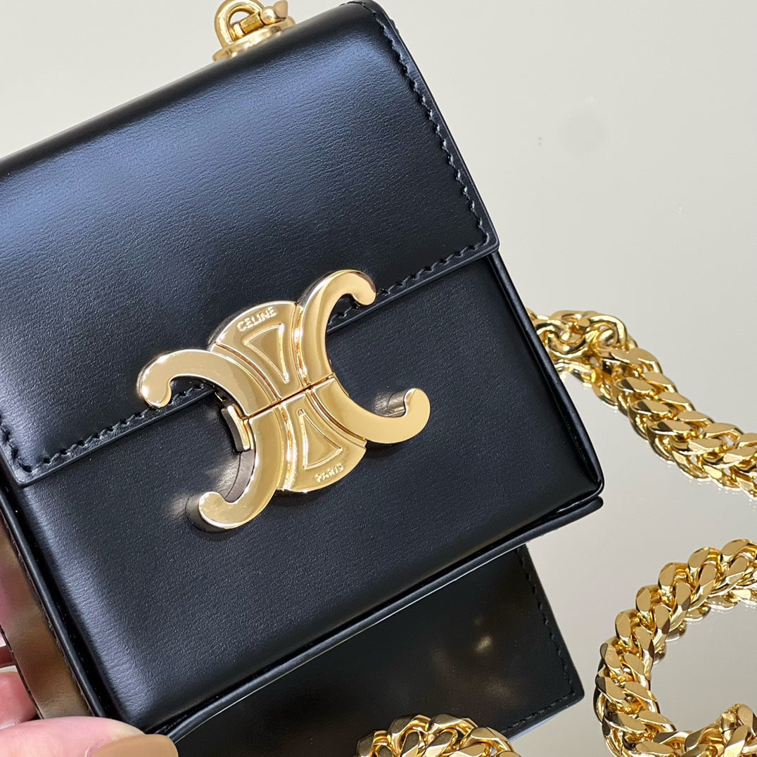 Celine Box Triomphe 10 Black Shiny Calfskin Bag