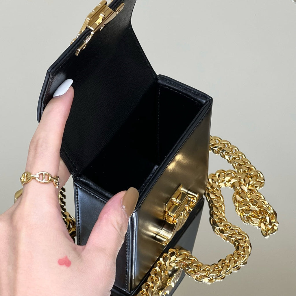 Celine Box Triomphe 10 Black Shiny Calfskin Bag