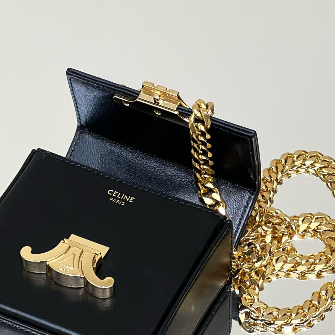 Celine Box Triomphe 10 Black Shiny Calfskin Bag