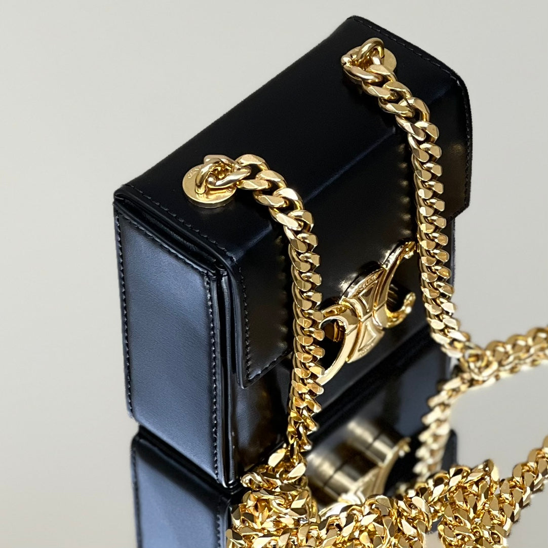 Celine Box Triomphe 10 Black Shiny Calfskin Bag