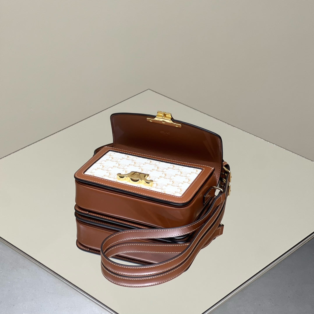 Celine Classique Triomphe 22 Calfskin White Brown Bag
