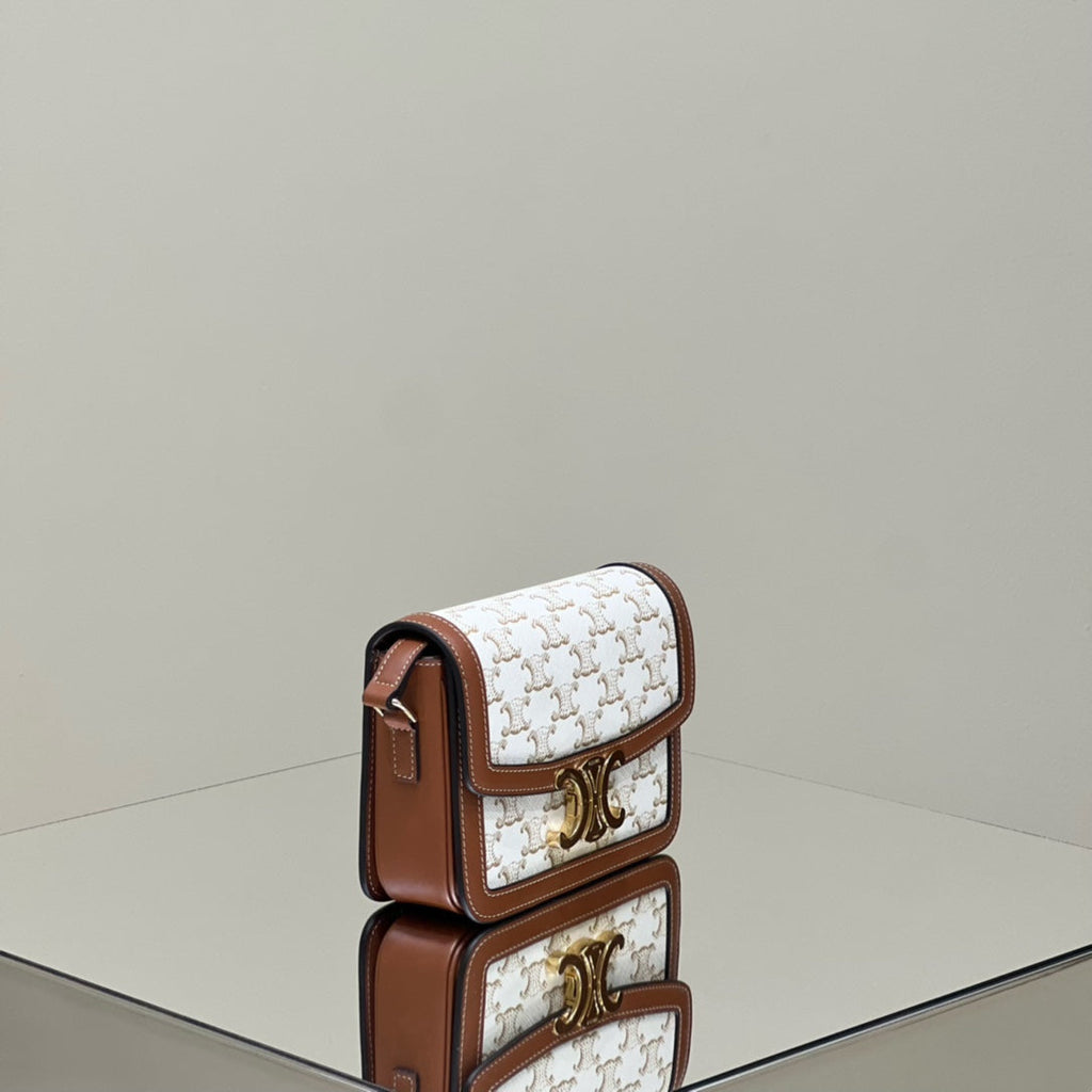 Celine Classique Triomphe 22 Calfskin White Brown Bag