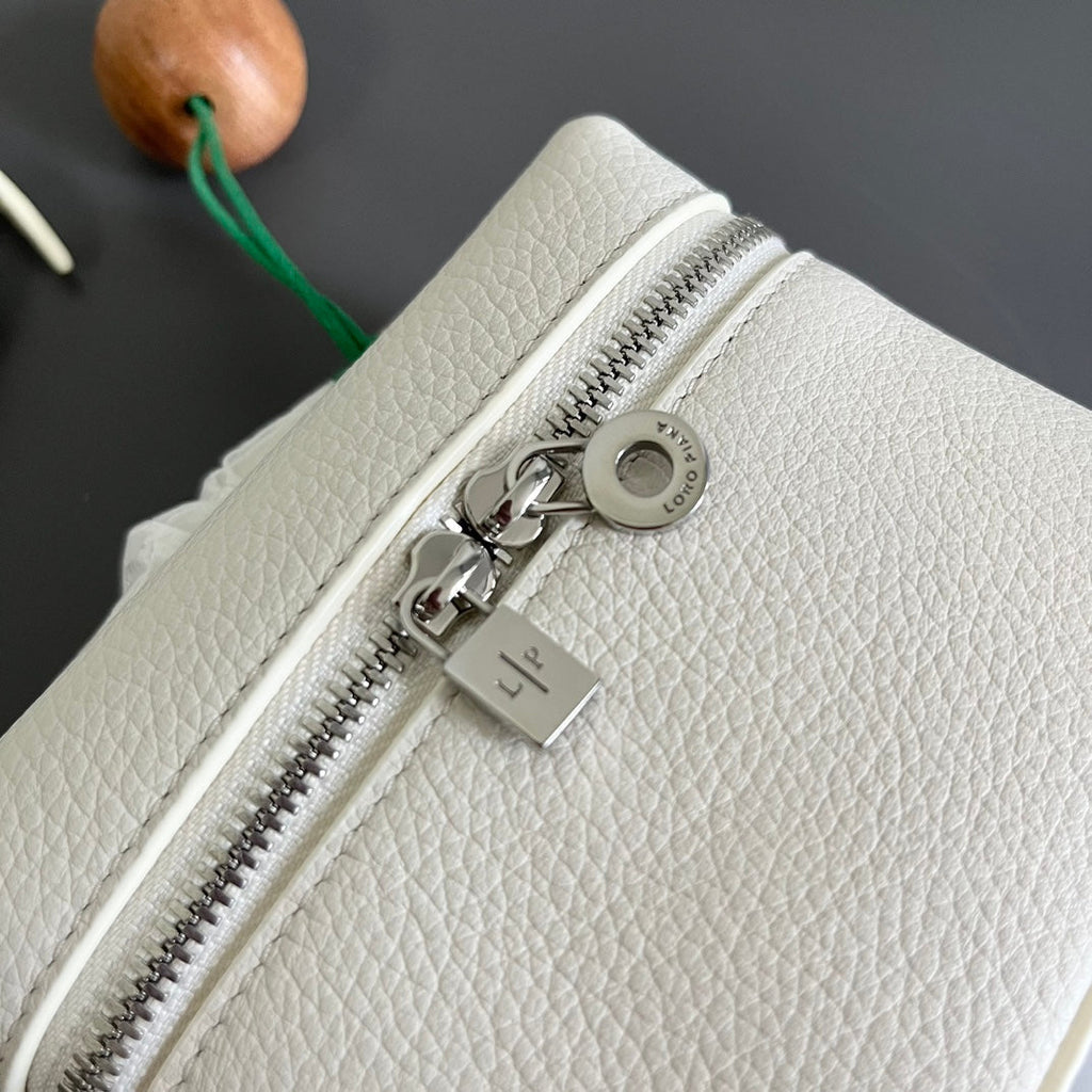 Loro Piana Extra Pocket L12 in White Grained Calfskin with Silver Hardware Bag