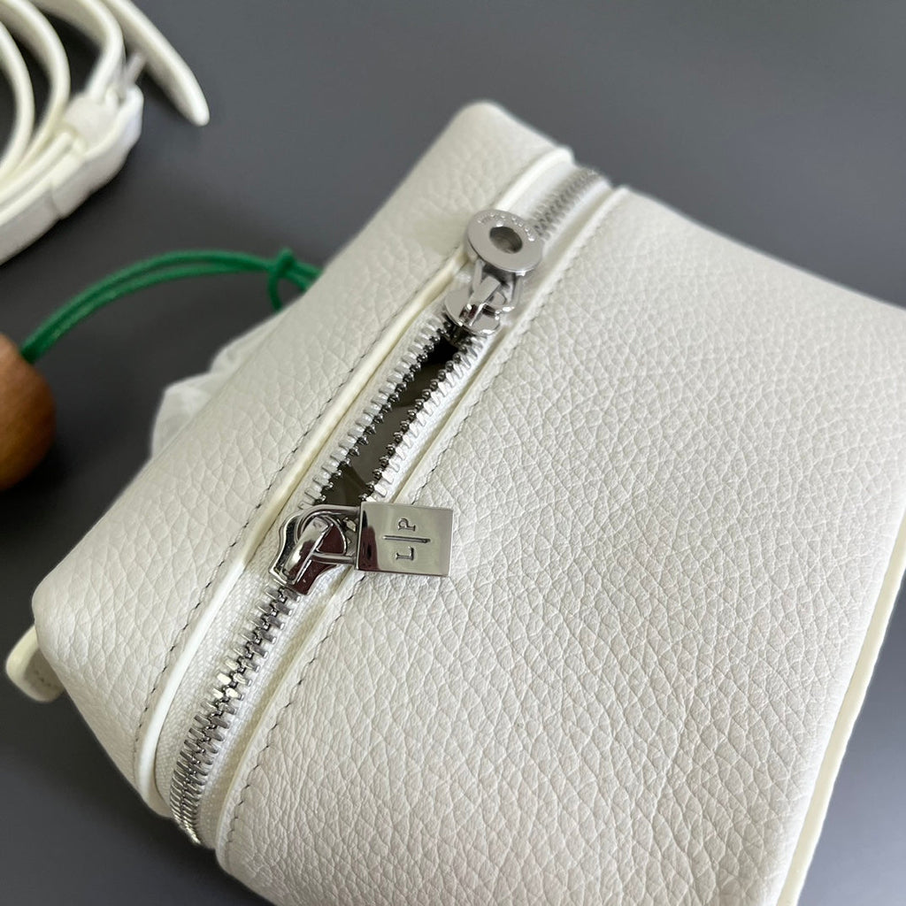 Loro Piana Extra Pocket L12 in White Grained Calfskin with Silver Hardware Bag