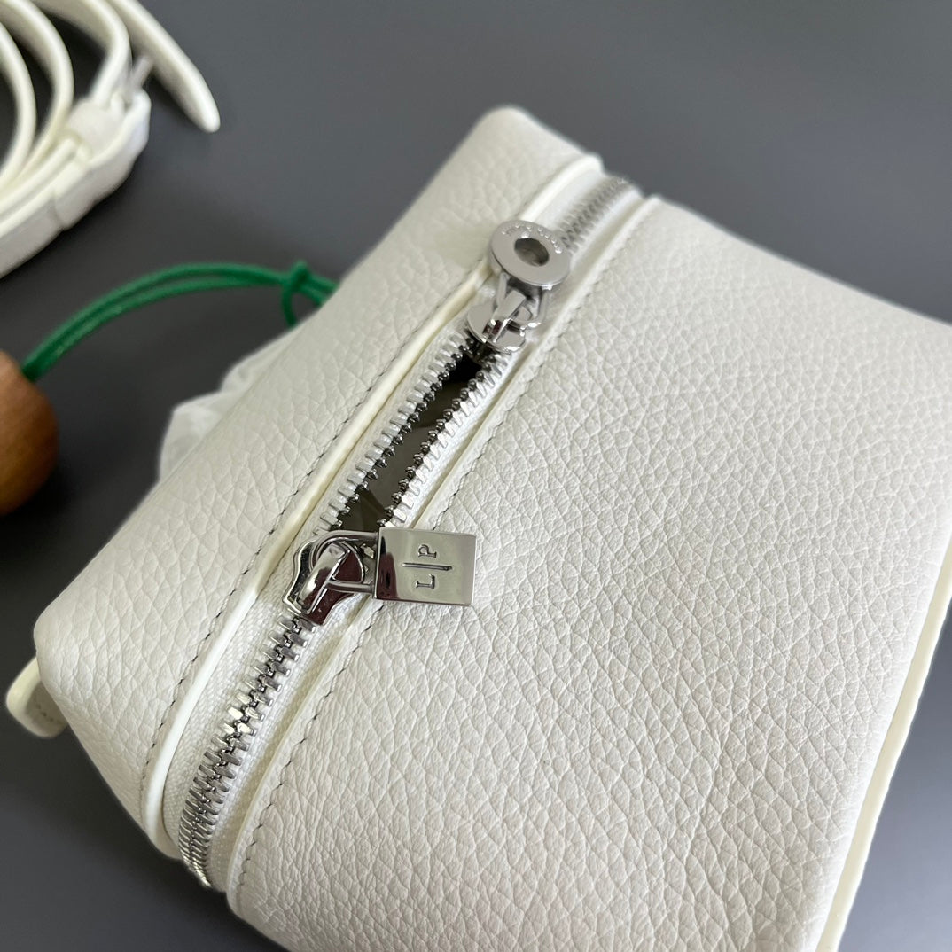 Loro Piana Extra Pocket L12 in White Grained Calfskin with Silver Hardware Bag