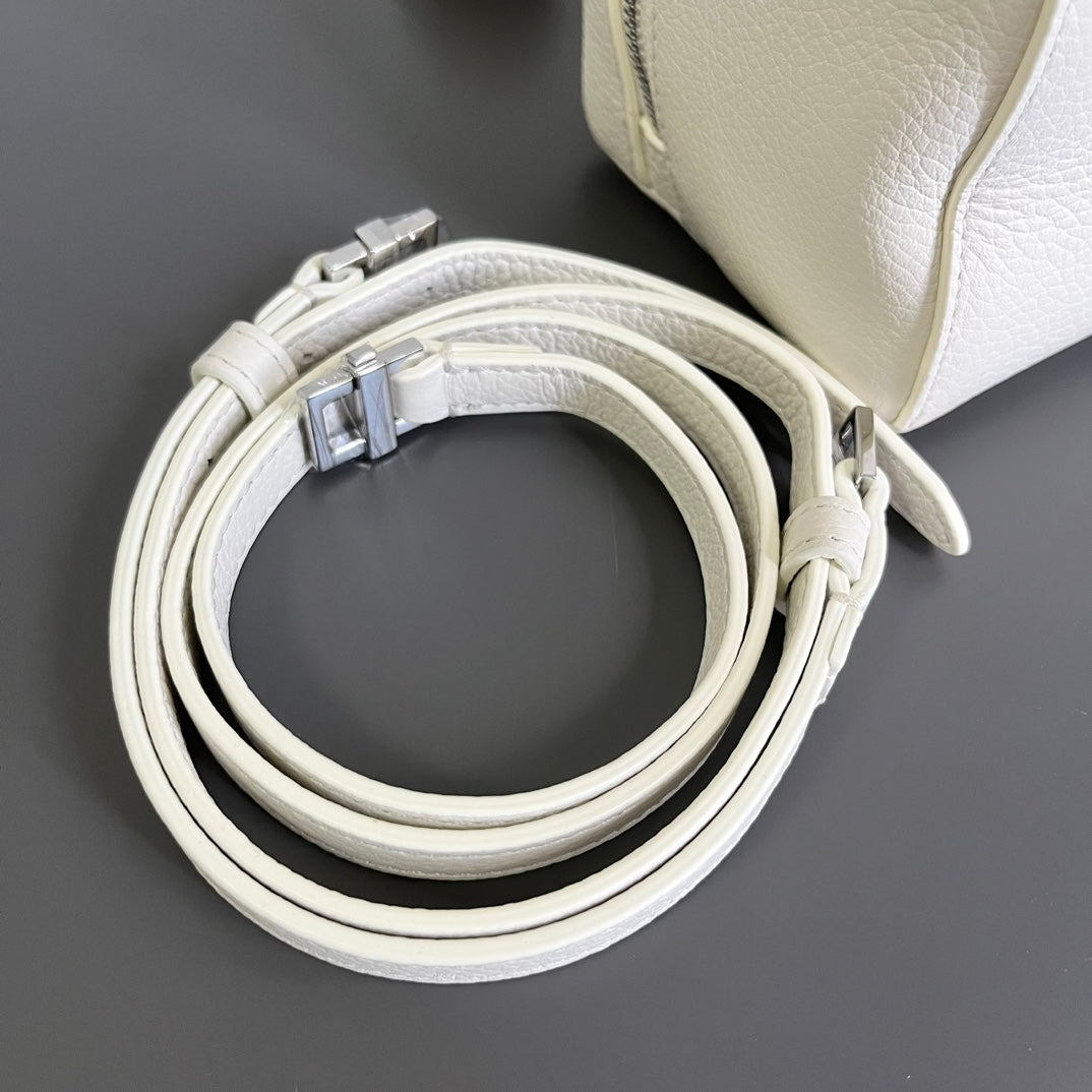 Loro Piana Extra Pocket L12 in White Grained Calfskin with Silver Hardware Bag