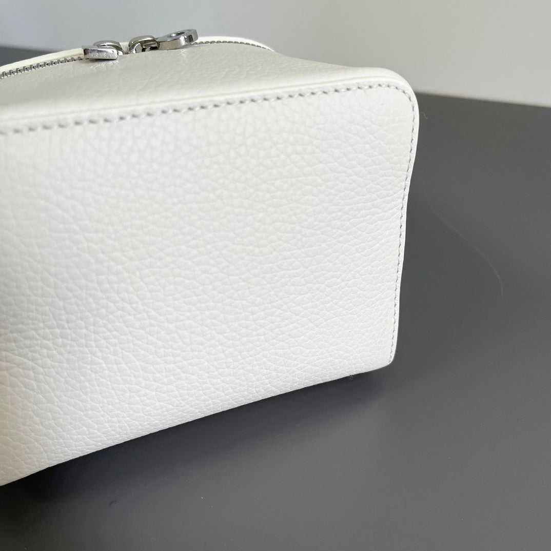 Loro Piana Extra Pocket L12 in White Grained Calfskin with Silver Hardware Bag