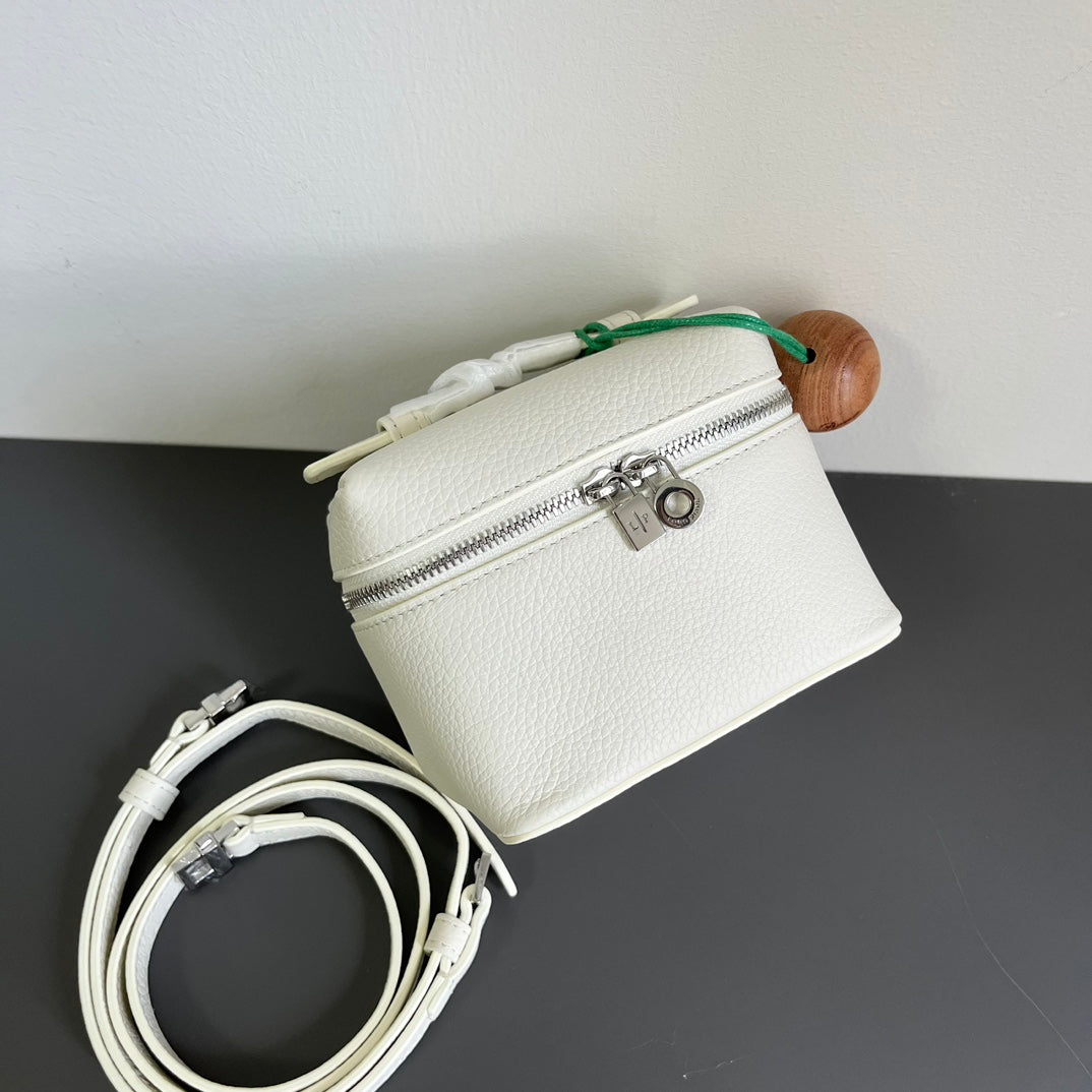 Loro Piana Extra Pocket L12 in White Grained Calfskin with Silver Hardware Bag