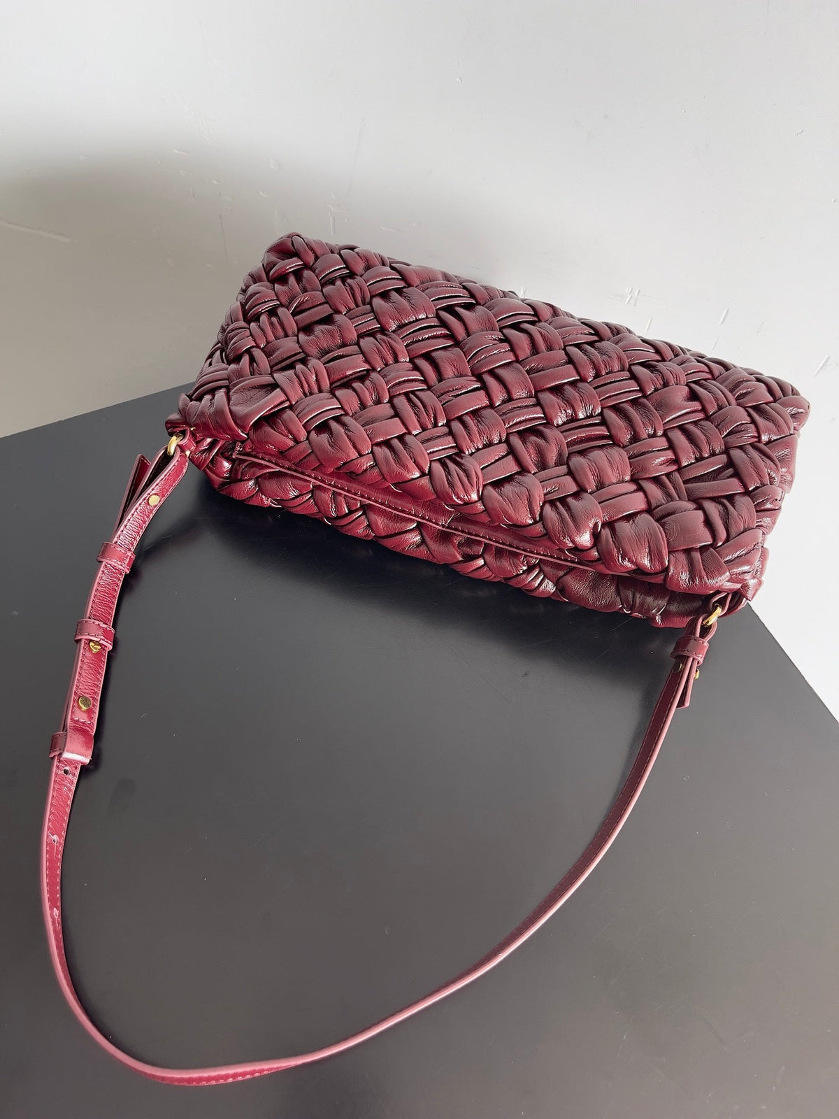 Bottega Veneta Kelimero Cha-Cha Clutch 28.5 in Burgundy Lambskin