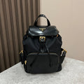 Prada Backpack 25 in Black Re-Nylon and Glossy Calfskin Gold Hardware