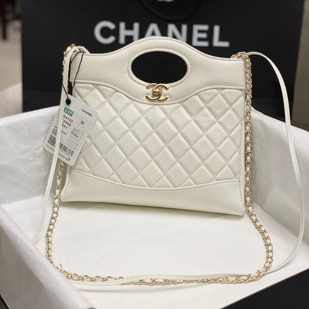 Chanel Mini 23 Shopping Bag in White Calfskin