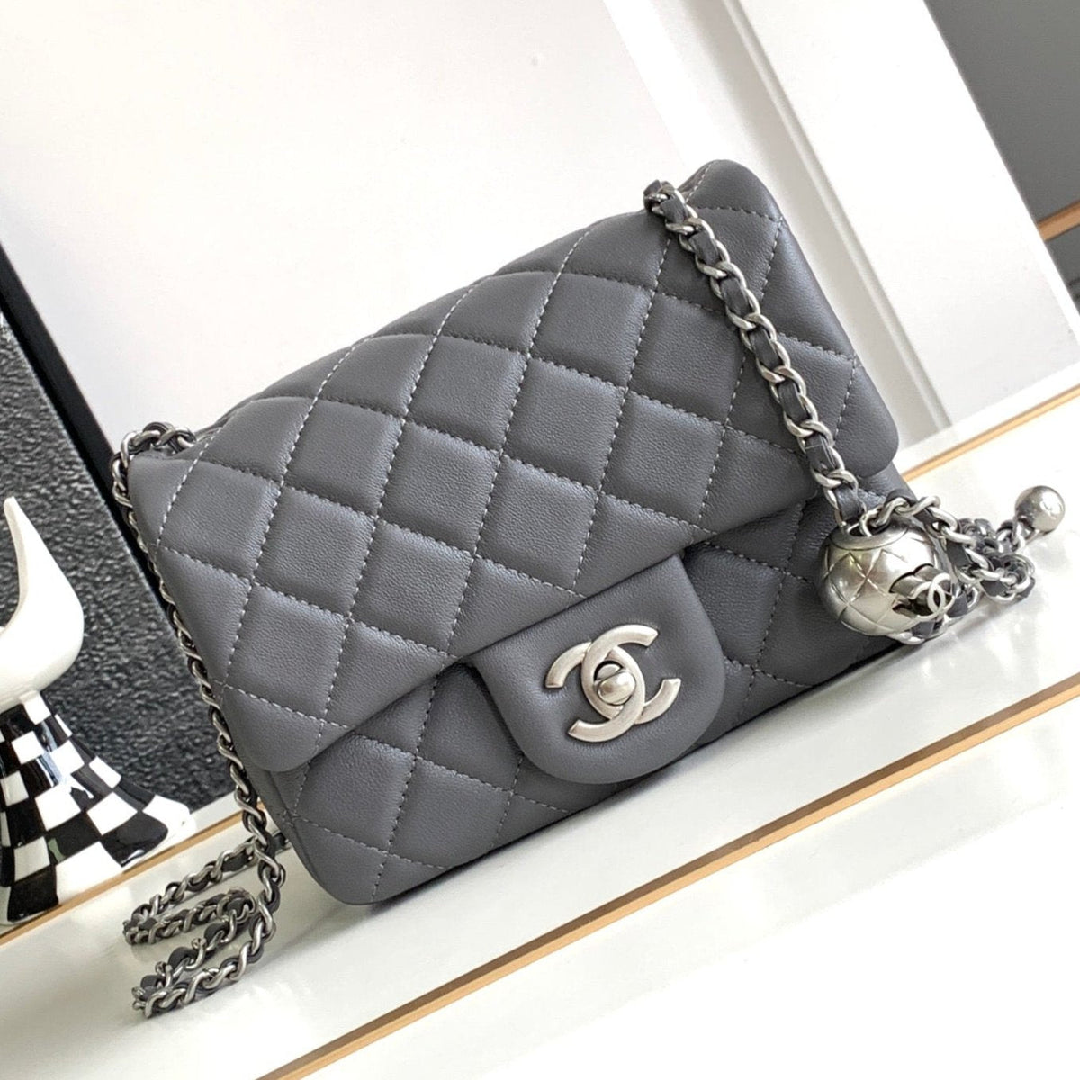 Chanel Small 17 Flap Bag in Dark Grey Calfskin