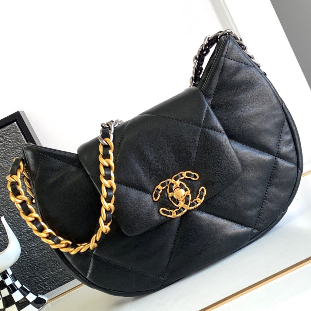 Chanel Large 30 Hobo Bag in Black Calfskin Mix Metal Hardware