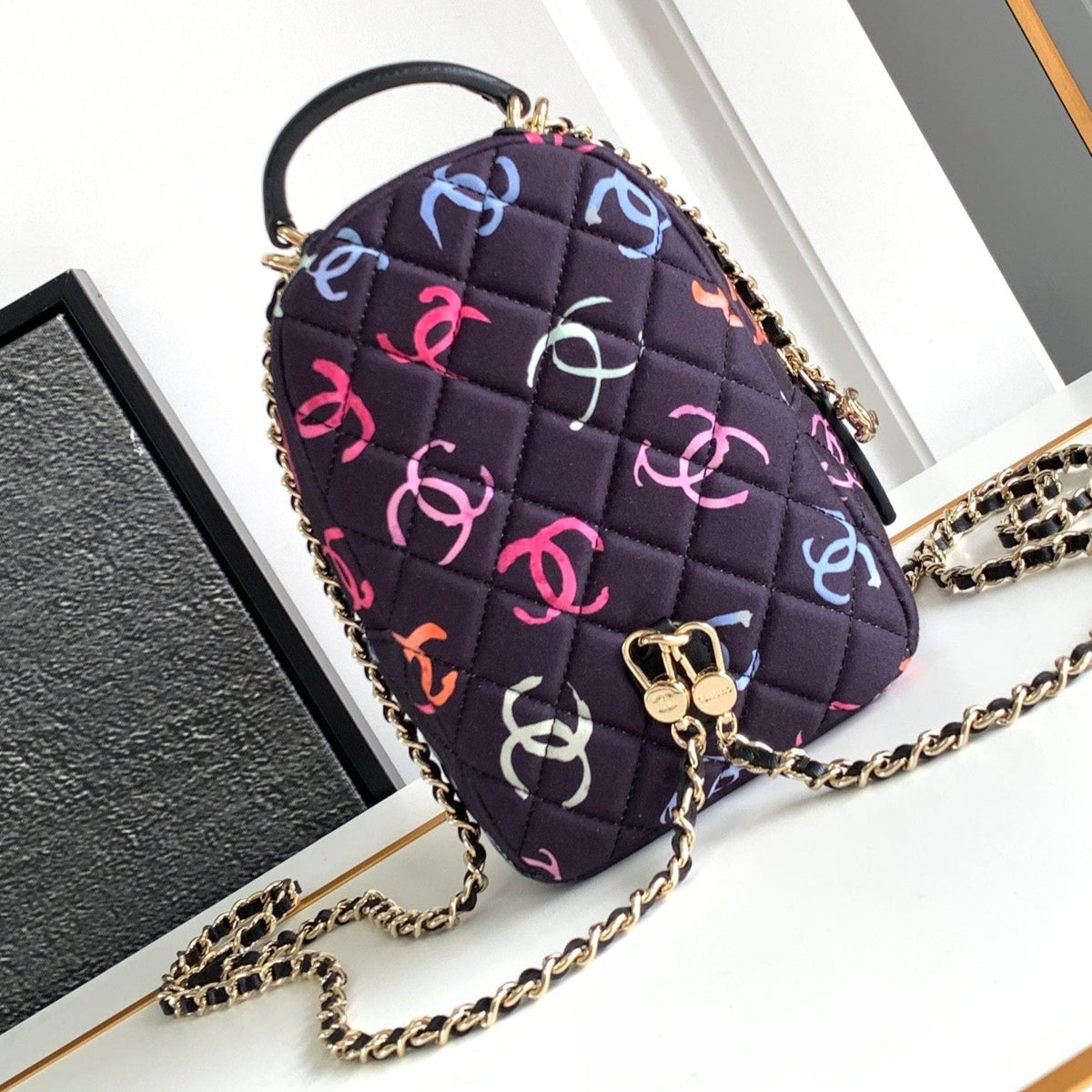 Chanel Classic Mini 18 Backpack Colorful Wool Cotton Mixed Fibers Gold Tone Metal