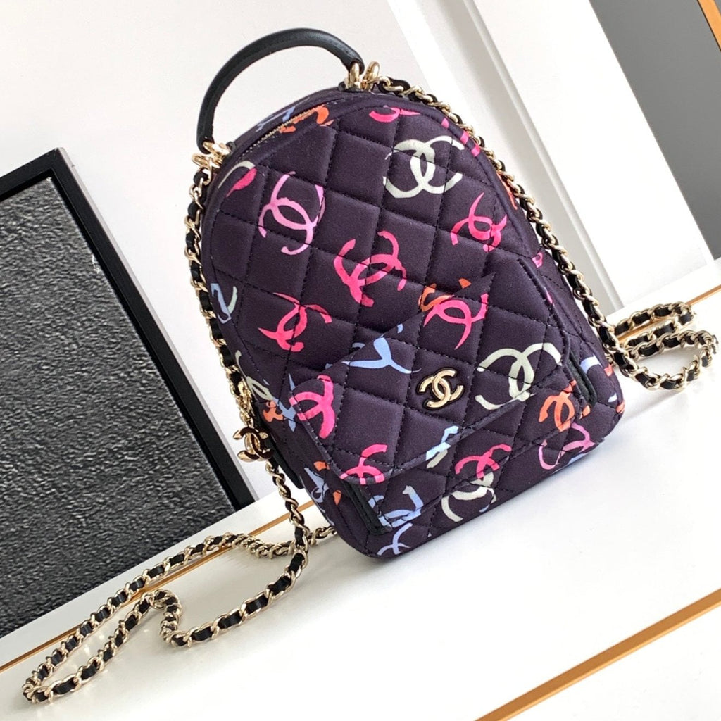 Chanel Classic Mini 18 Backpack Colorful Wool Cotton Mixed Fibers Gold Tone Metal