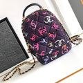 Chanel Classic Mini 18 Backpack Colorful Wool Cotton Mixed Fibers Gold Tone Metal