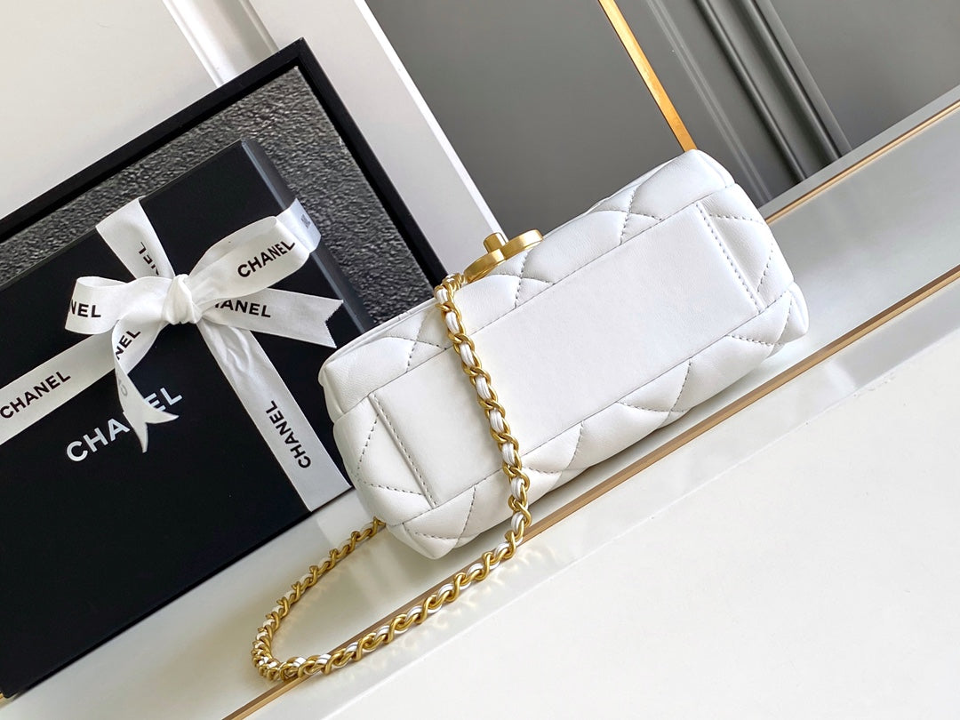 Chanel Mini 20 Flap Bag in White Lambskin Gold Hardware