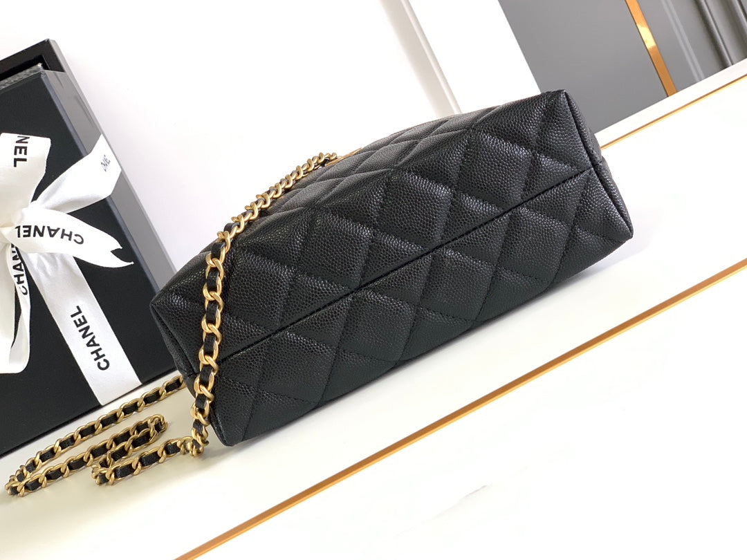 Chanel Mini 19 Clutch with Strap in Black Calfskin