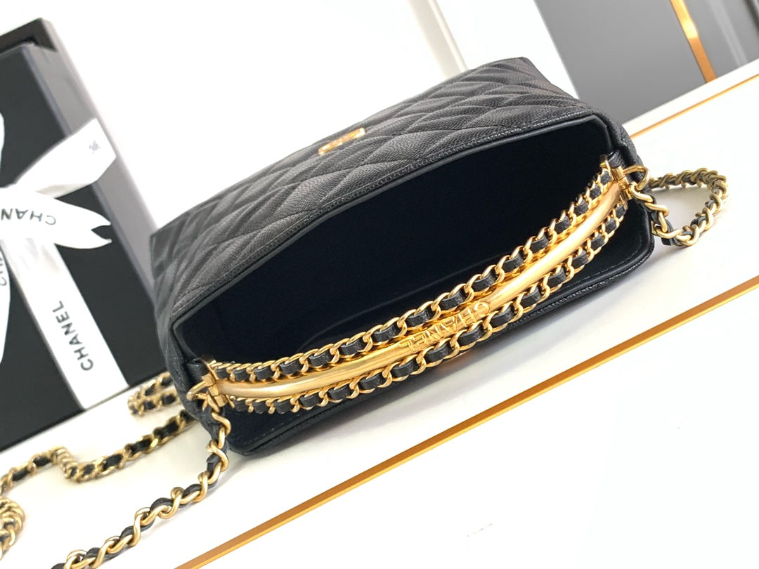 Chanel Mini 19 Clutch with Strap in Black Calfskin