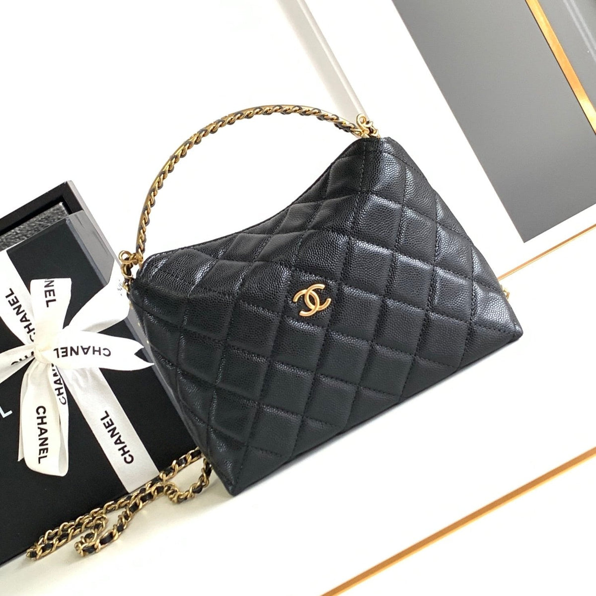 Chanel Mini 19 Clutch with Strap in Black Calfskin