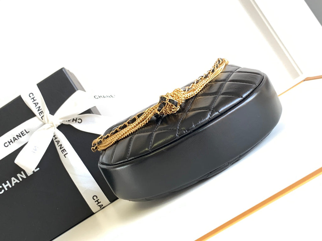 Chanel 16 Mini Pouch in Black Grained Calfskin and Gold Metal