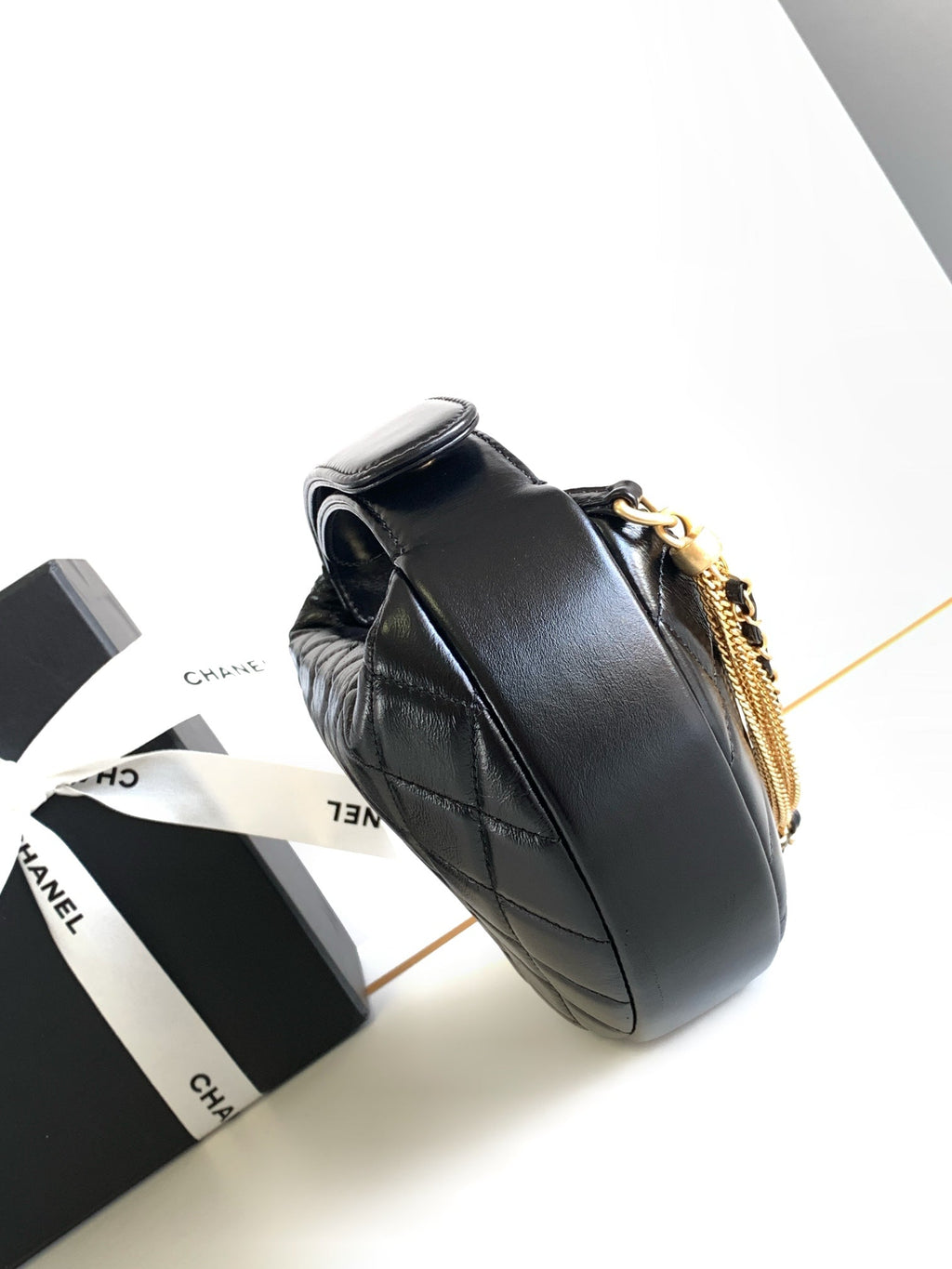 Chanel 16 Mini Pouch in Black Grained Calfskin and Gold Metal
