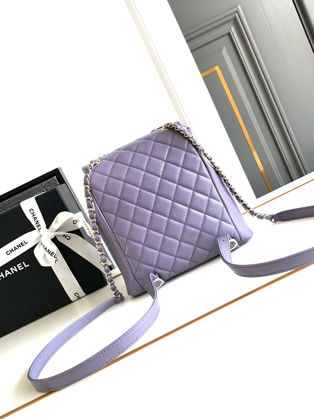 Chanel 25S Backpack 21 cm in Purple Lambskin