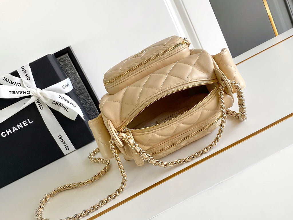 Chanel 25S Camera Bag 23 in Beige Lambskin with Gold Hardware