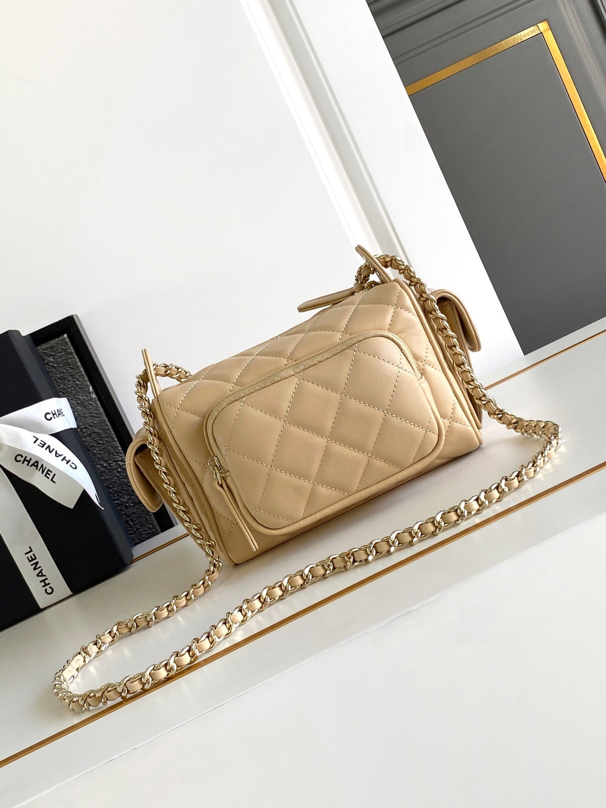 Chanel 25S Camera Bag 23 in Beige Lambskin with Gold Hardware
