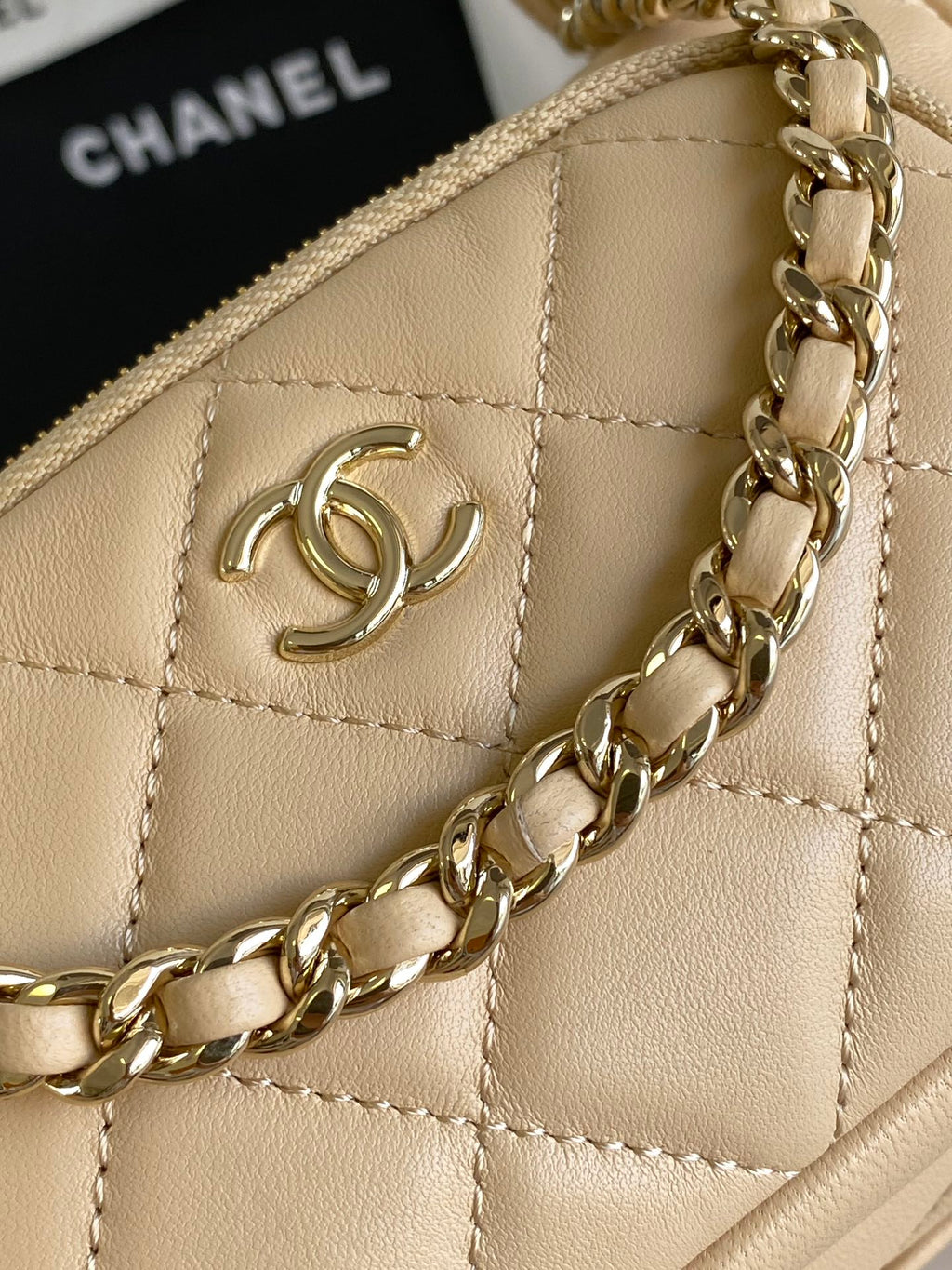 Chanel 25S Camera Bag 23 in Beige Lambskin with Gold Hardware