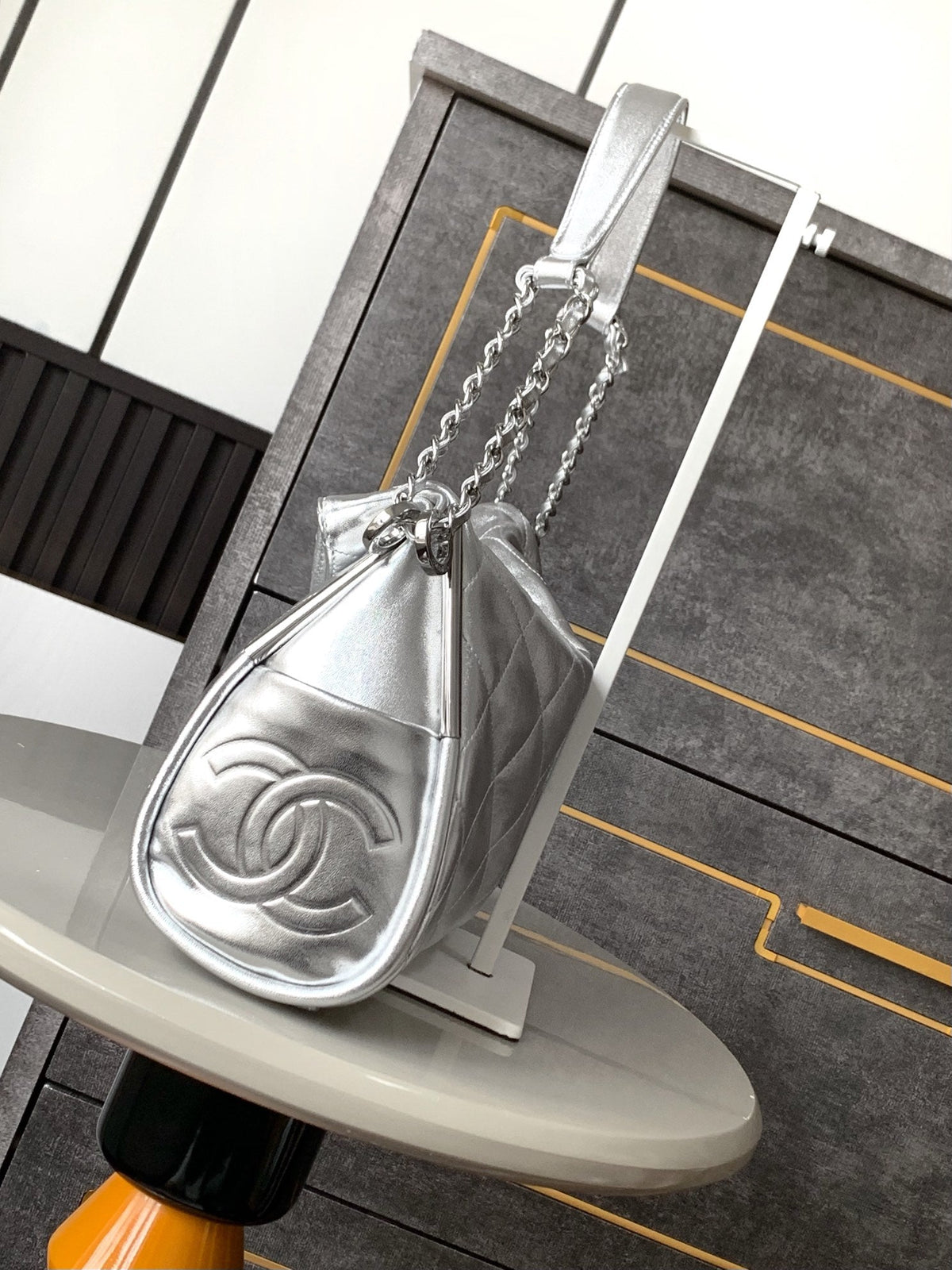 Chanel 25S Hobo Bag 30 cm in Silver Lambskin
