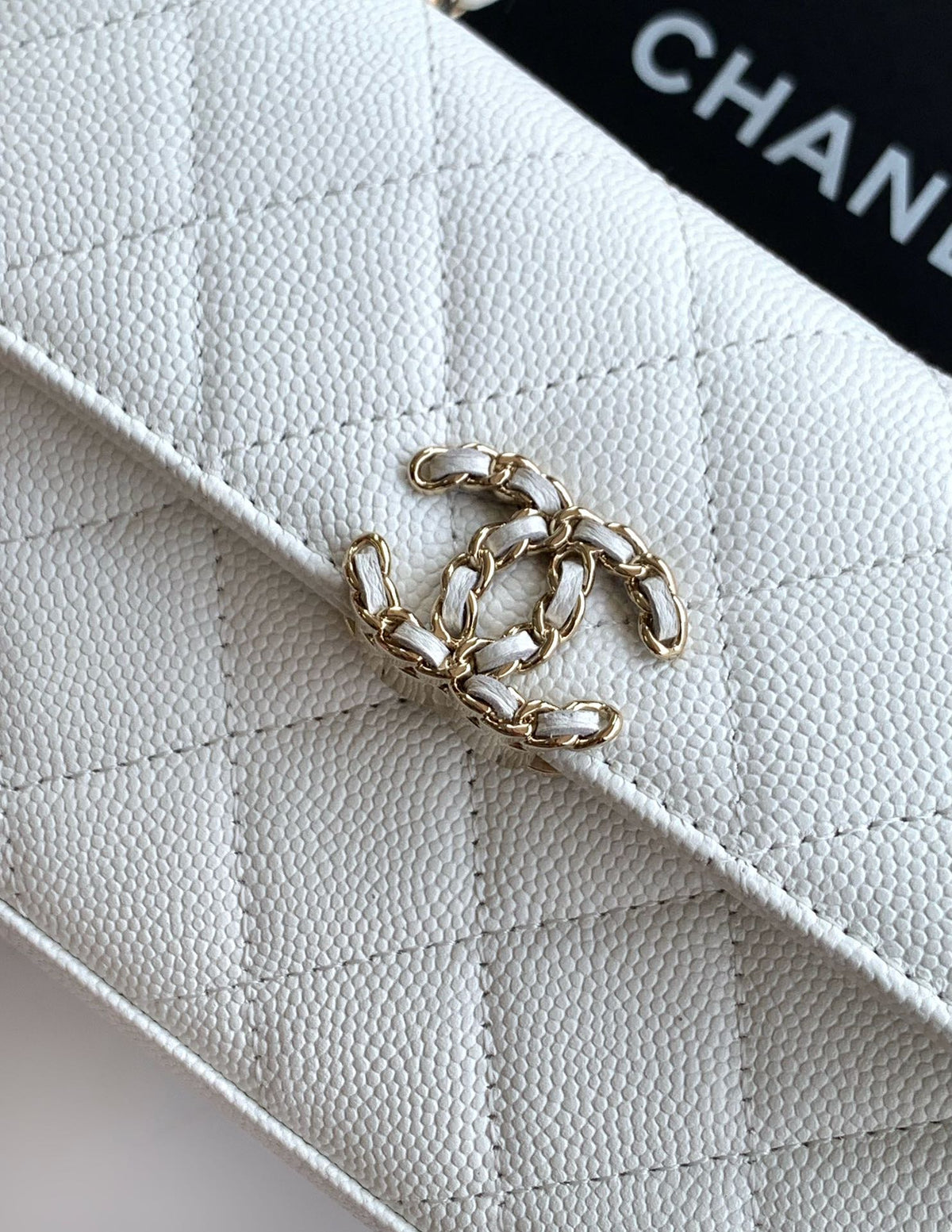 Chanel 25S Kelly Bag 18 in White Caviar Leather with Gold Hardware