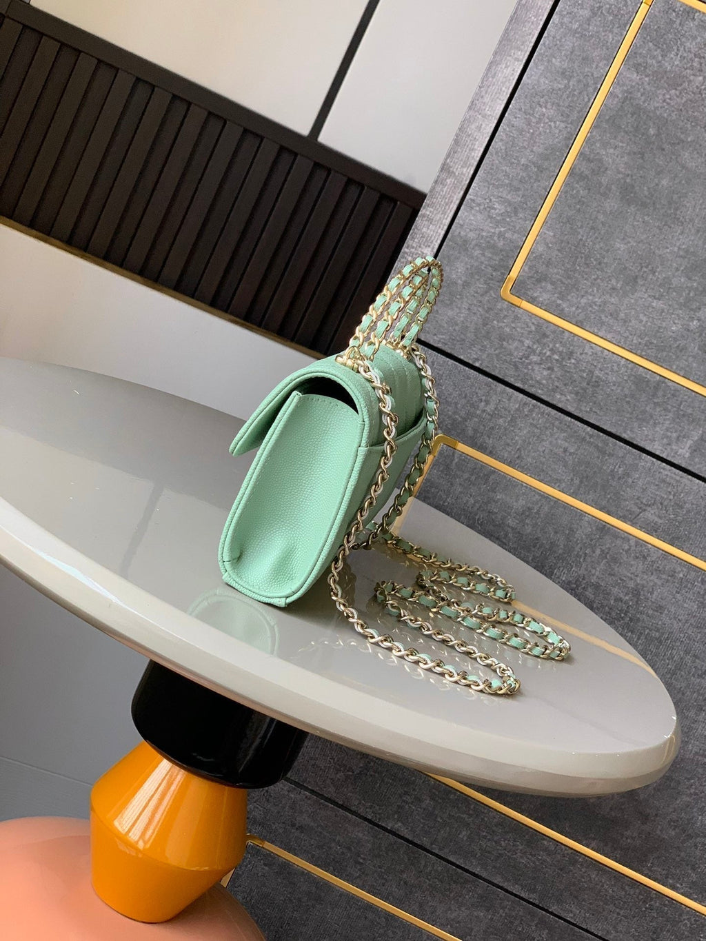 Chanel 25S Kelly Bag 18 in Light Green Caviar Leather with Gold Hardware