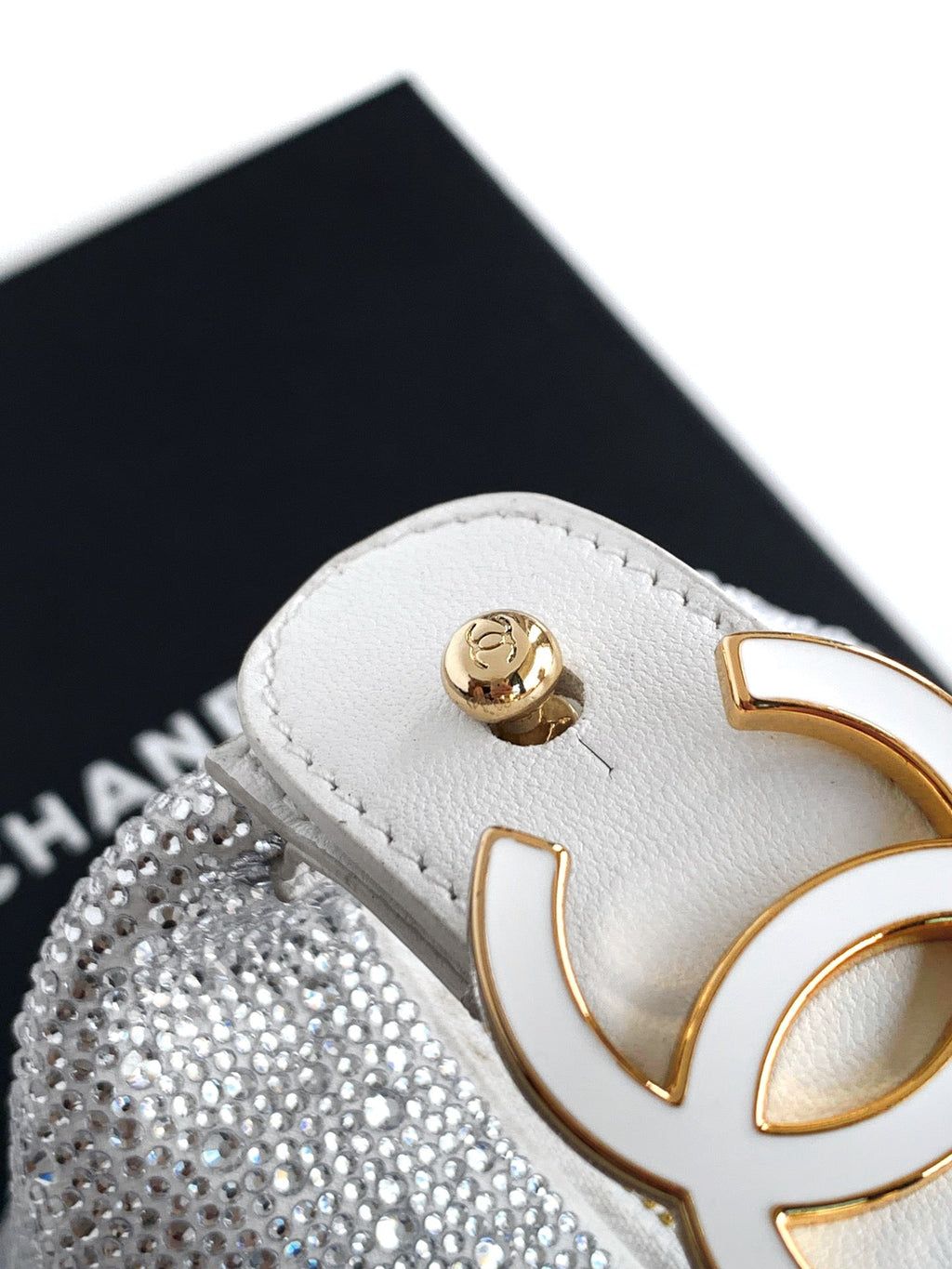 Chanel 25S Shopping Bag 18 cm in Silver Rhinestone-Studded