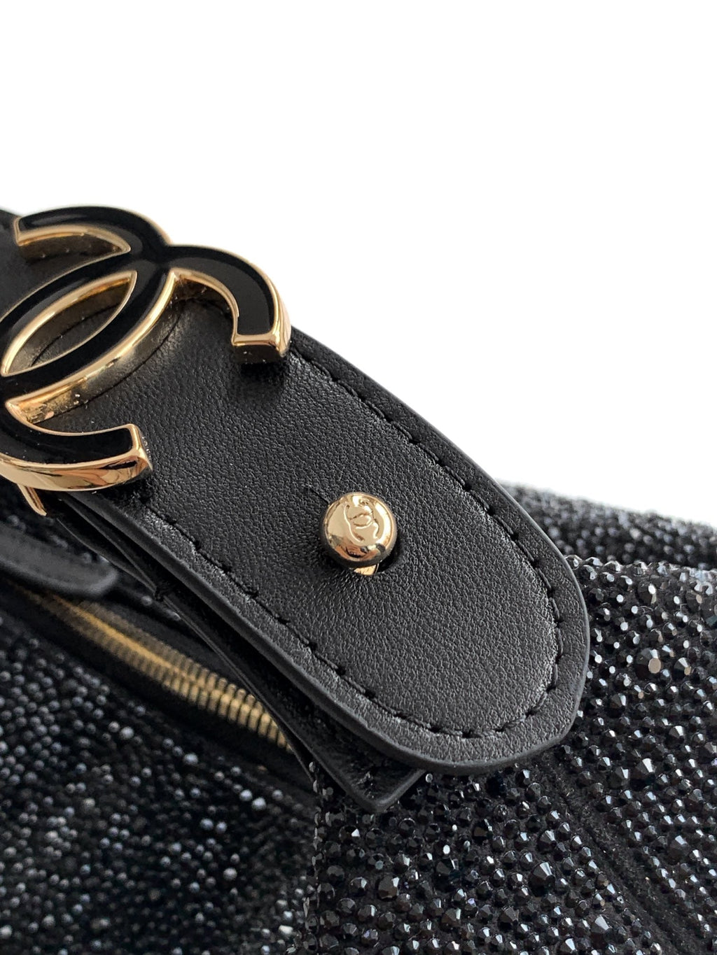 Chanel 25S Shopping Bag 18 cm in Black Rhinestone-Studded