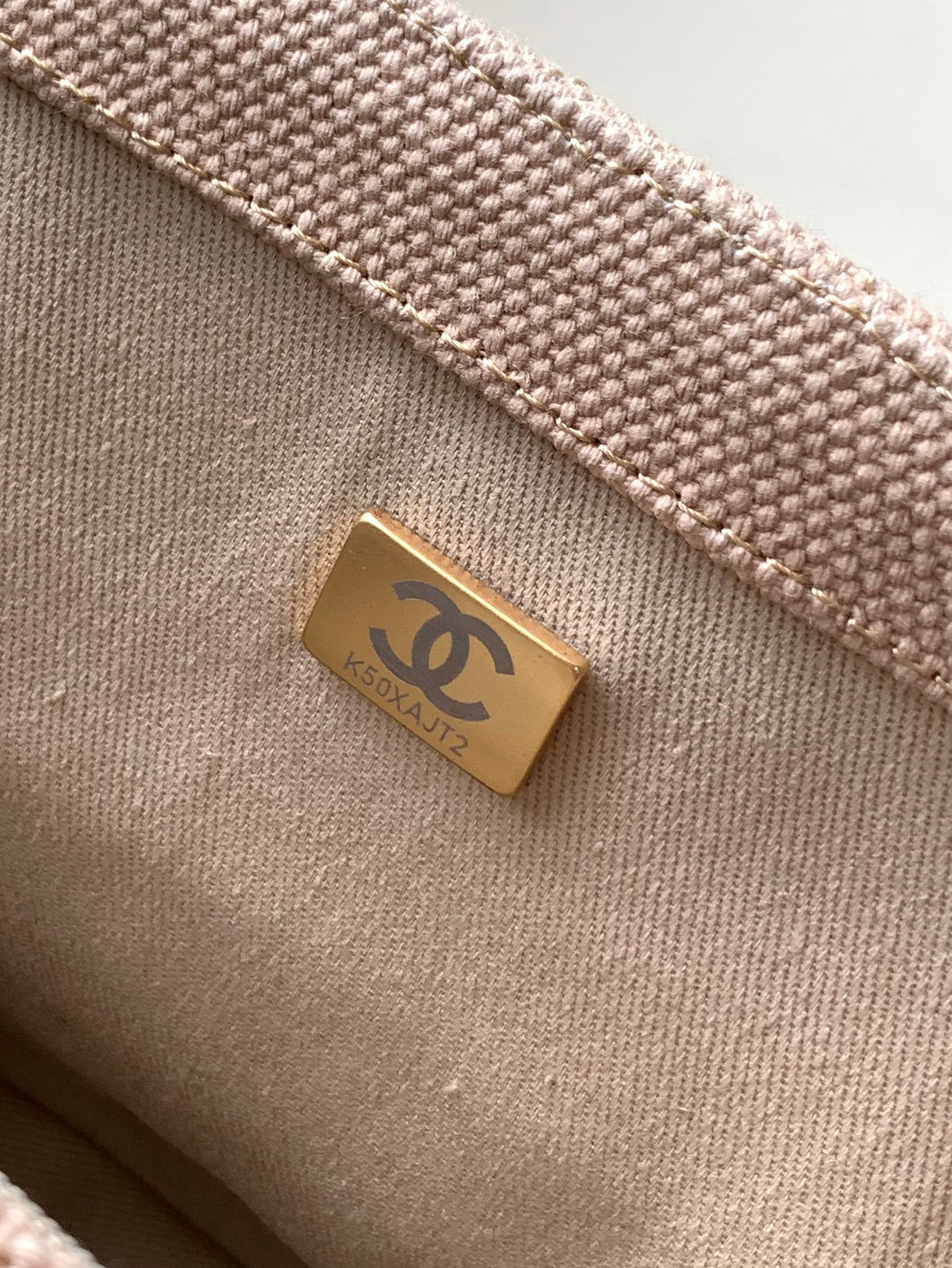 Chanel 25S Classic Flap 26 cm in Light Beige Canvas Embroidered Motif with Gold Hardware Bag