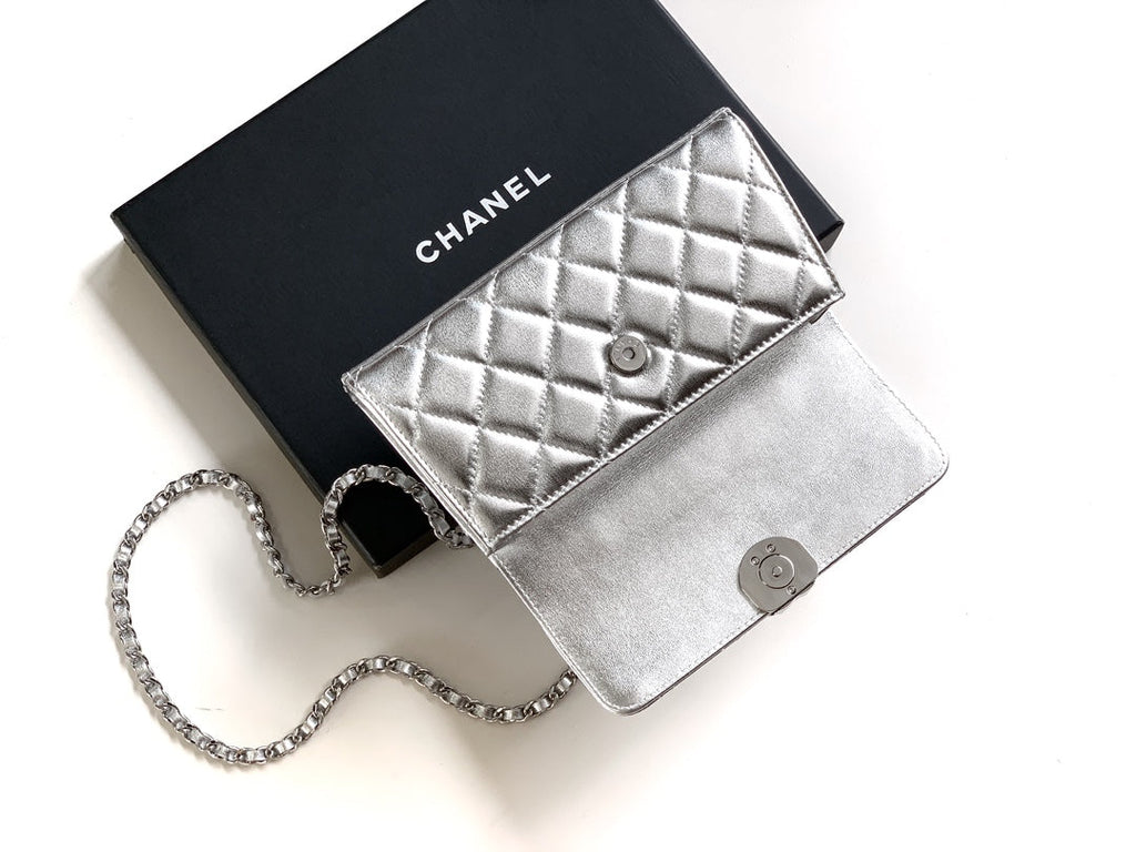 Chanel 25S Kelly Bag 18 in Silver Metallic Lambskin with Silver Hardware Style 3