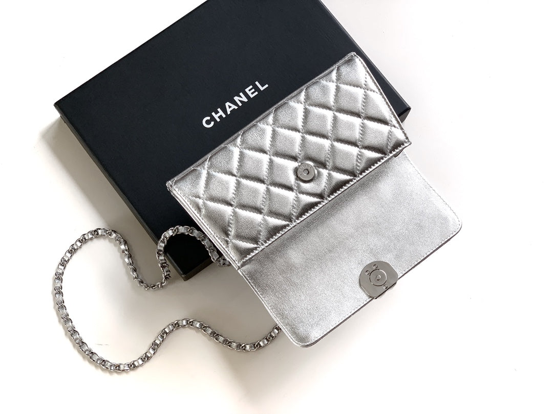 Chanel 25S Kelly Bag 18 in Silver Metallic Lambskin with Silver Hardware Style 3