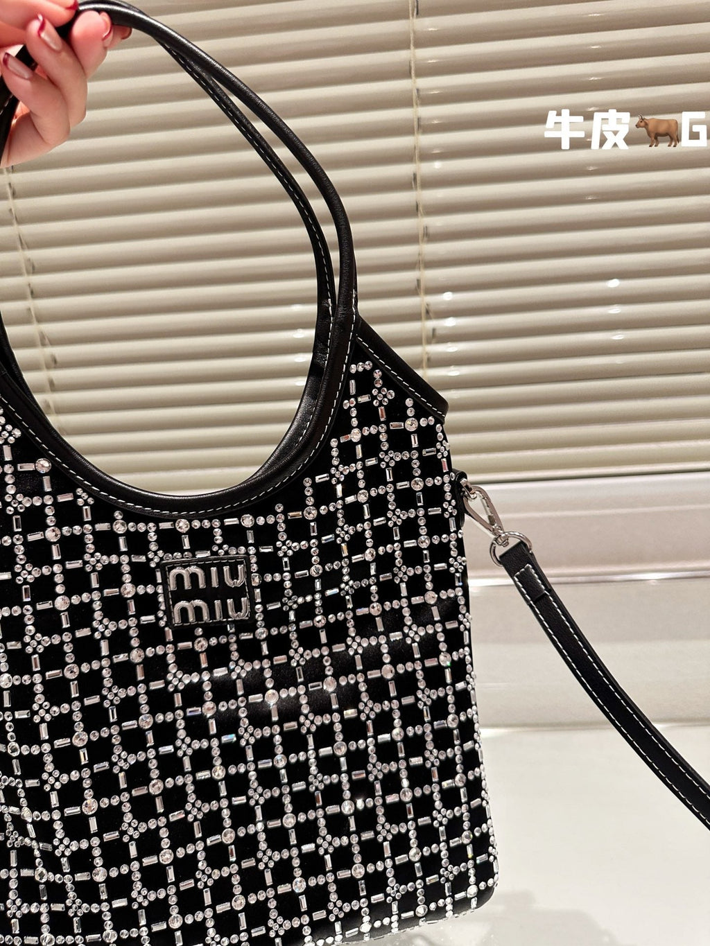 Crystal Tote 24 Bag in Black Calfskin