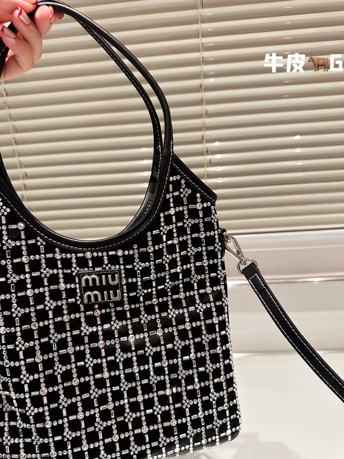 Crystal Tote 24 Bag in Black Calfskin
