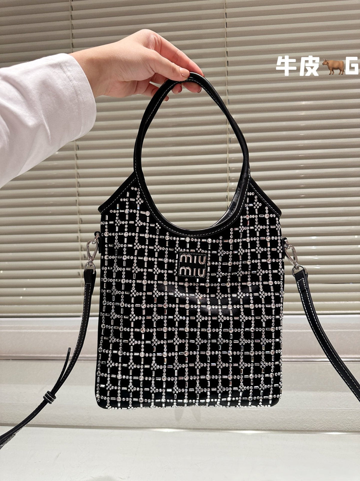 Crystal Tote 24 Bag in Black Calfskin